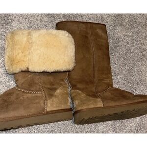 UGG Australia Boots Womens Size 8 Brown Classic Tall 5815 Suede Sheepskin Lined